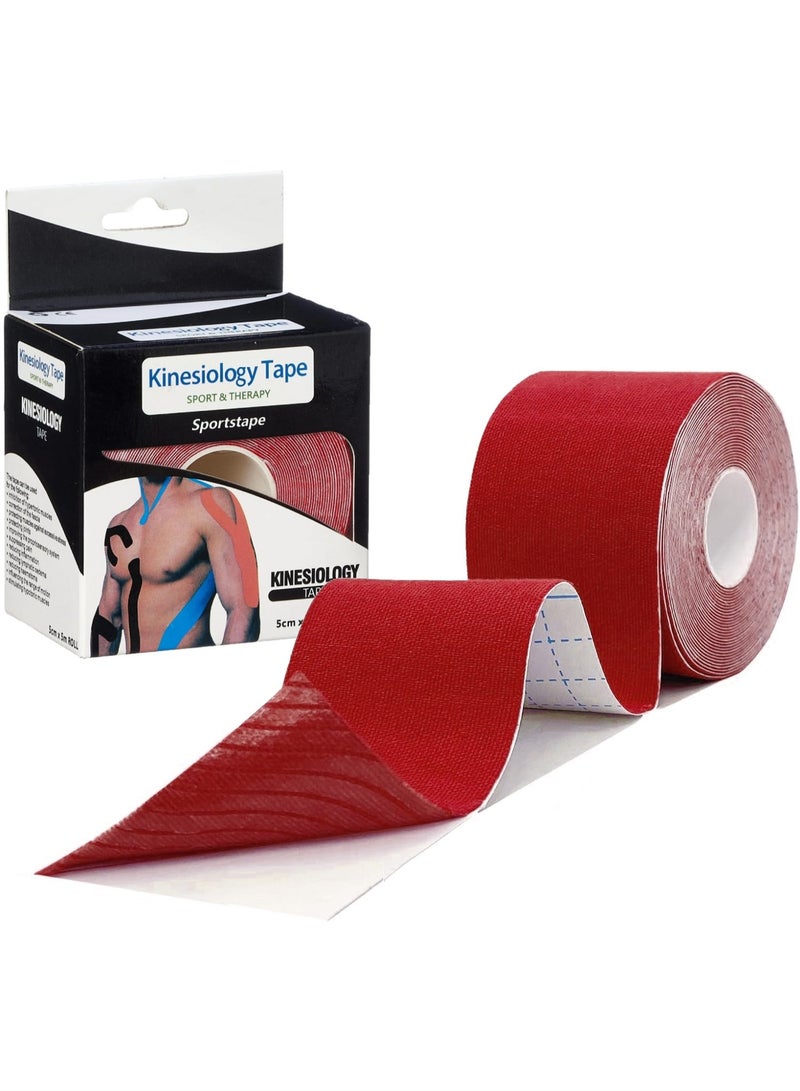 Kinesiology Elastic Muscle Support Tape for Sports & Physiotherapy 5cmx5m Roll, Red - Image 1